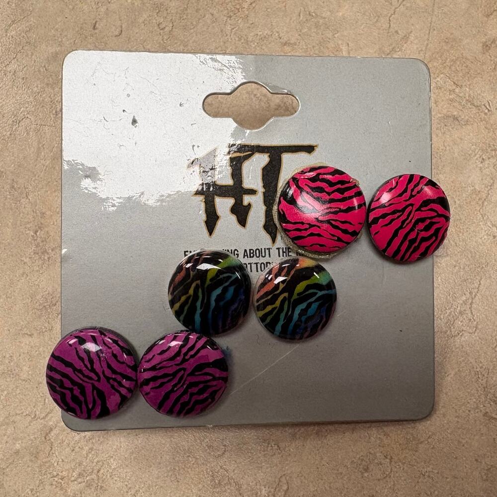 Vintage 90s Y2K Hot Topic Zebra Print Earrings Pack New Old Stock